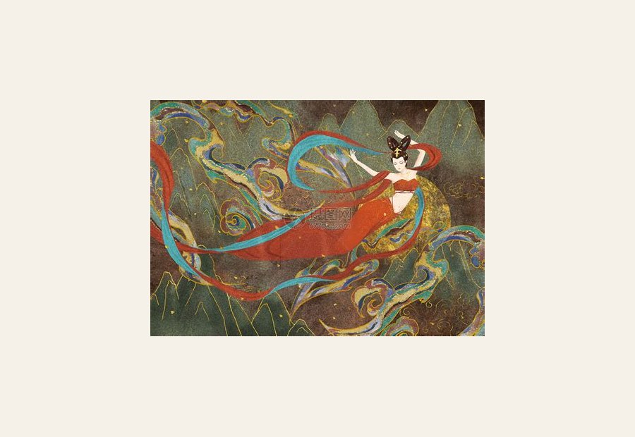 岩彩风敦煌飞天插画图片下载-正版图片401886651-摄图网