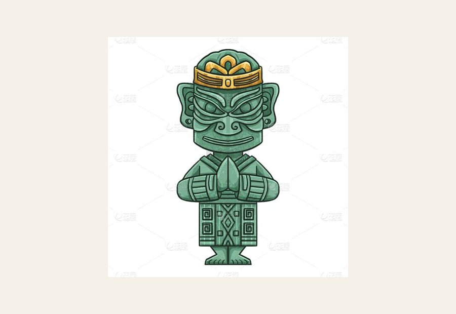 手绘-中国风三星堆文物贴纸-青铜器