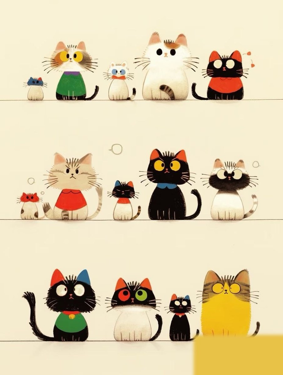 手绘猫咪分层角色排版参考