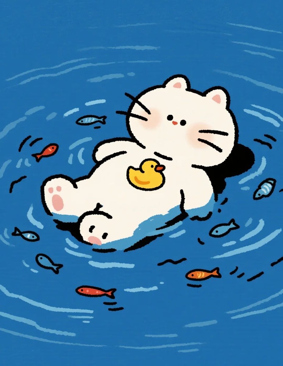 治愈漂浮小猫水纹场景