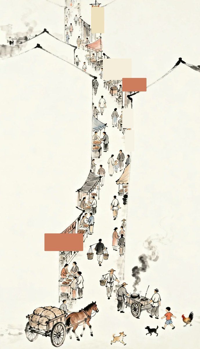 水墨市集长街俯视场景参考
